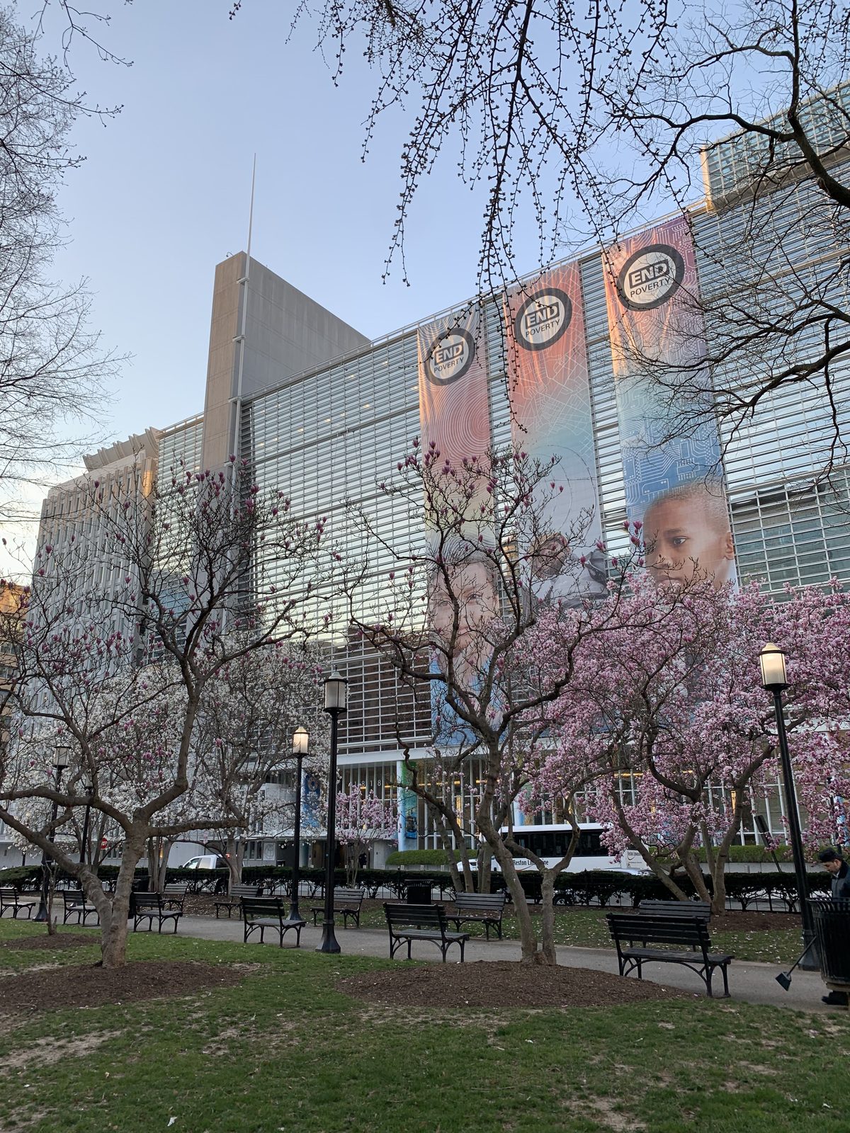The World Bank Group's headquarters building in Washington, D.C., a modern glass and stone structure